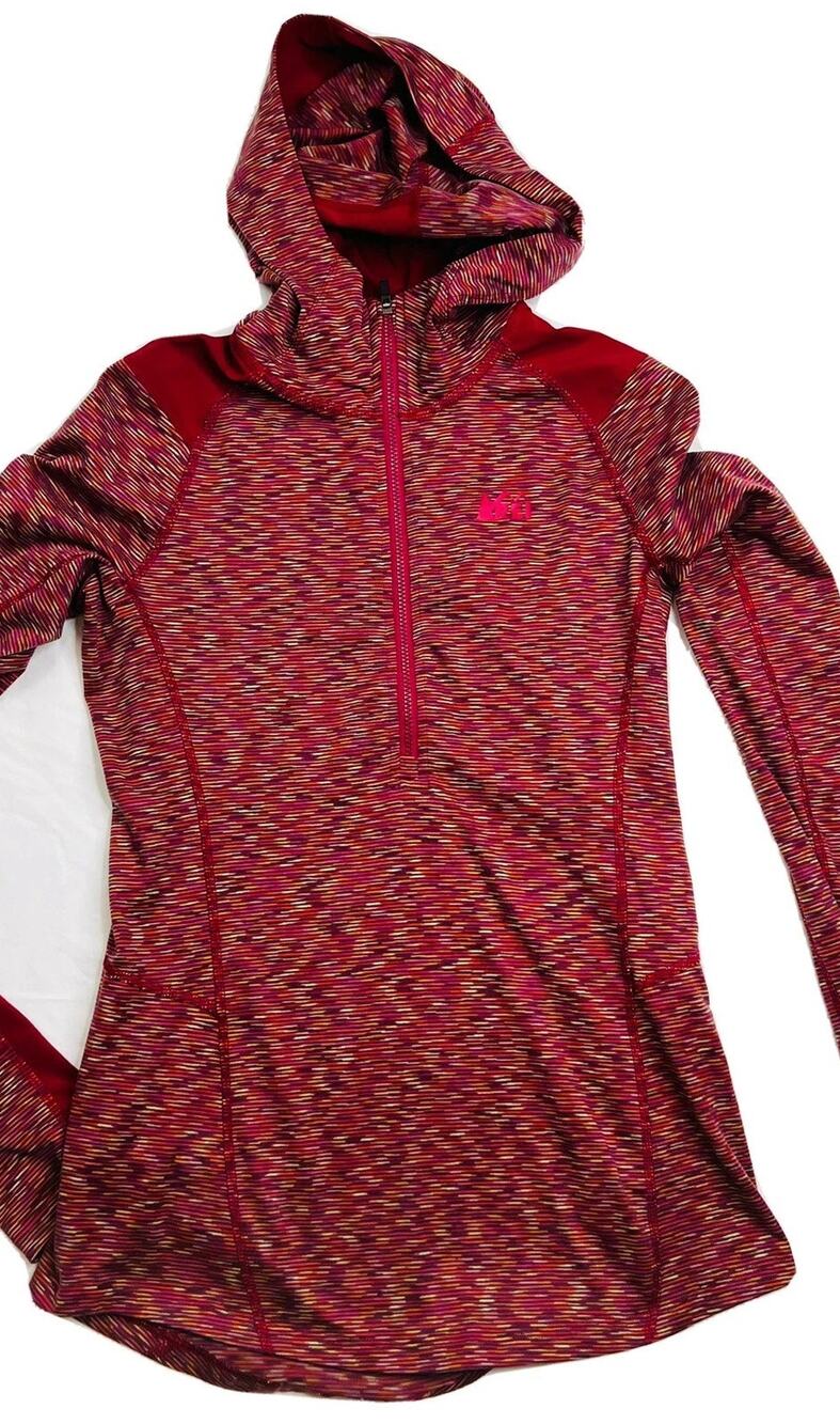 REI Womens Half Zip Athletic Running Top With Hoodie Pullover Large